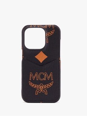MCM Black & Cognac Logo Card iPhone 15 Pro Case NWT